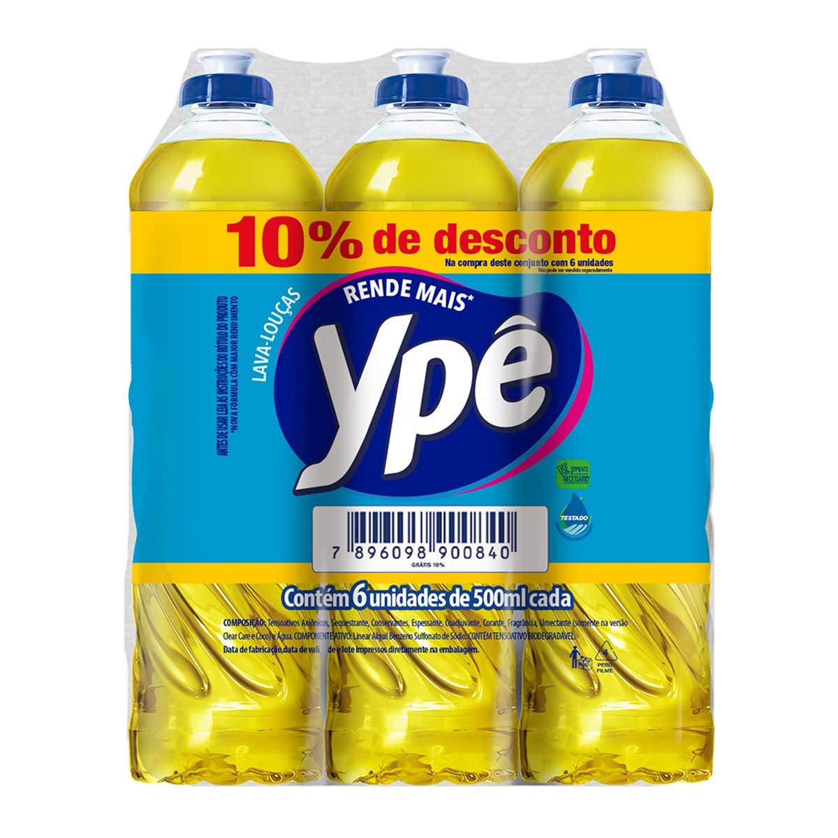 Detergente Liquido Ype Neutro 500 ml 6 Unidades 10% de Desconto