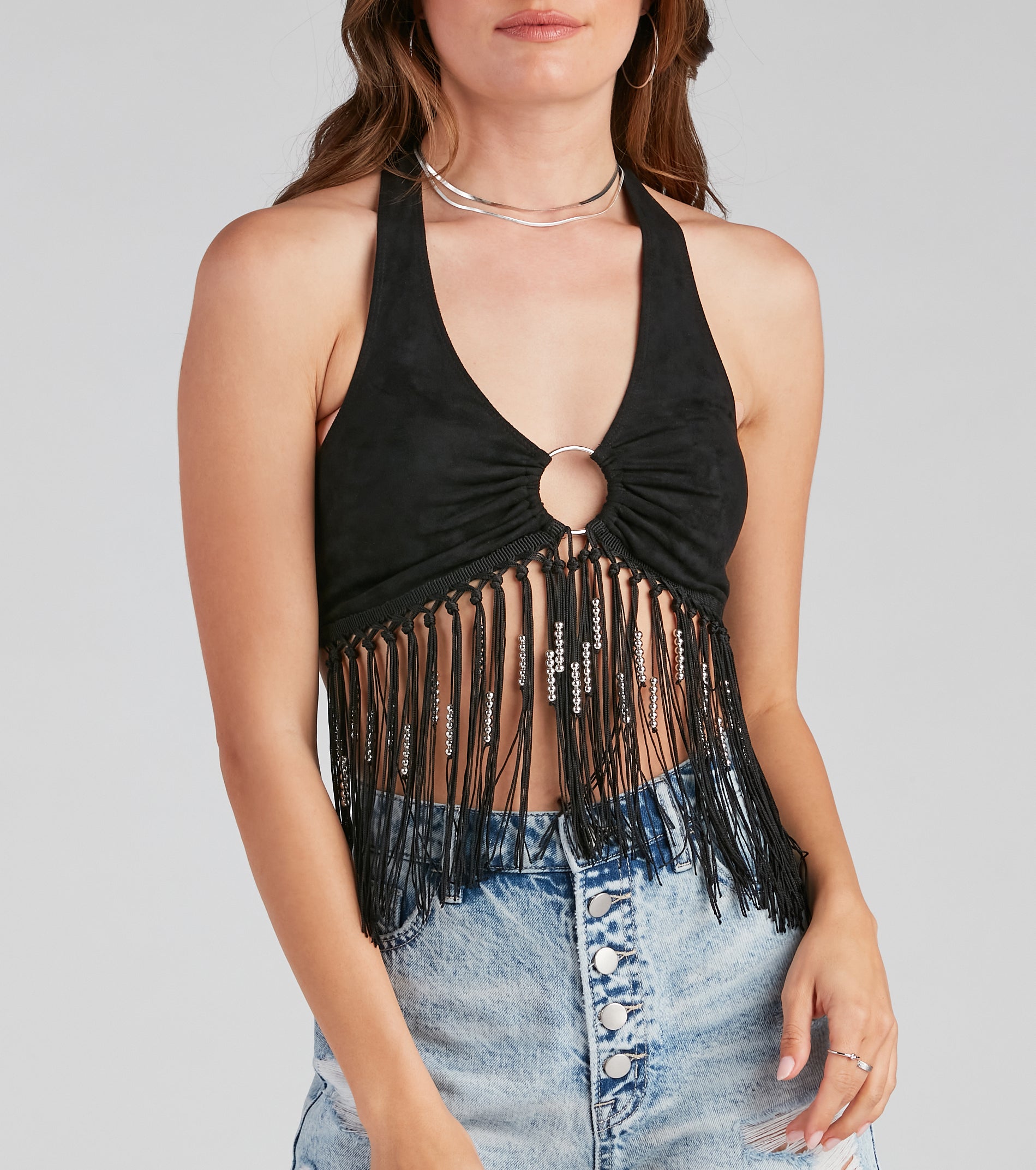 O-Ring Faux Suede Halter Top