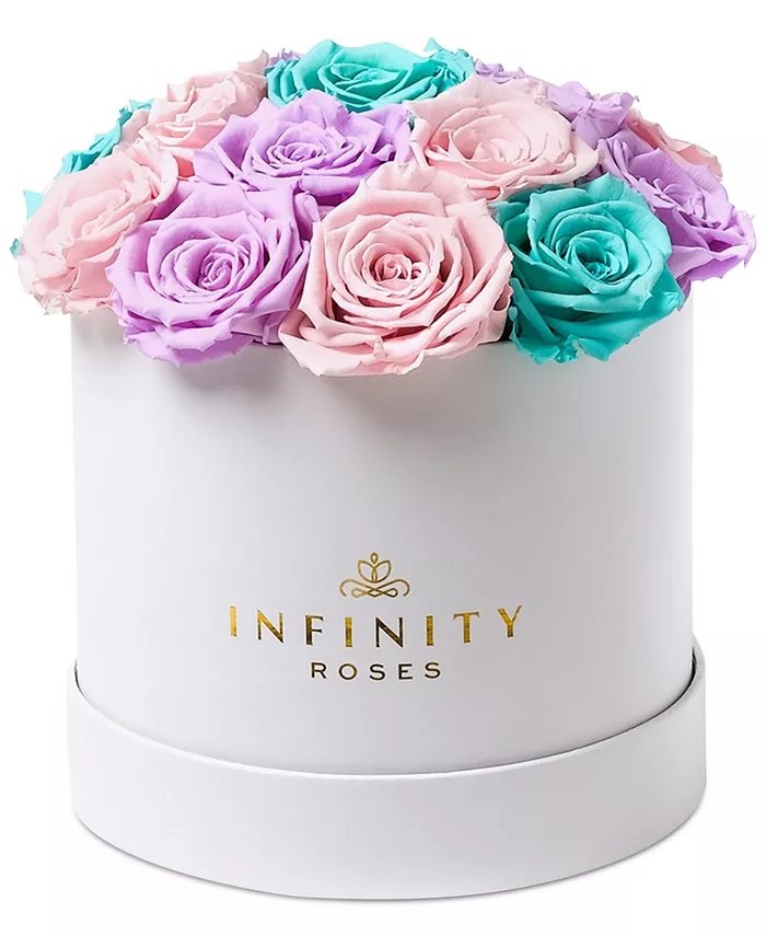 Infinity Roses Round Box of 16 Pastel Ombre Real Roses， Preserved To Last Over A Year