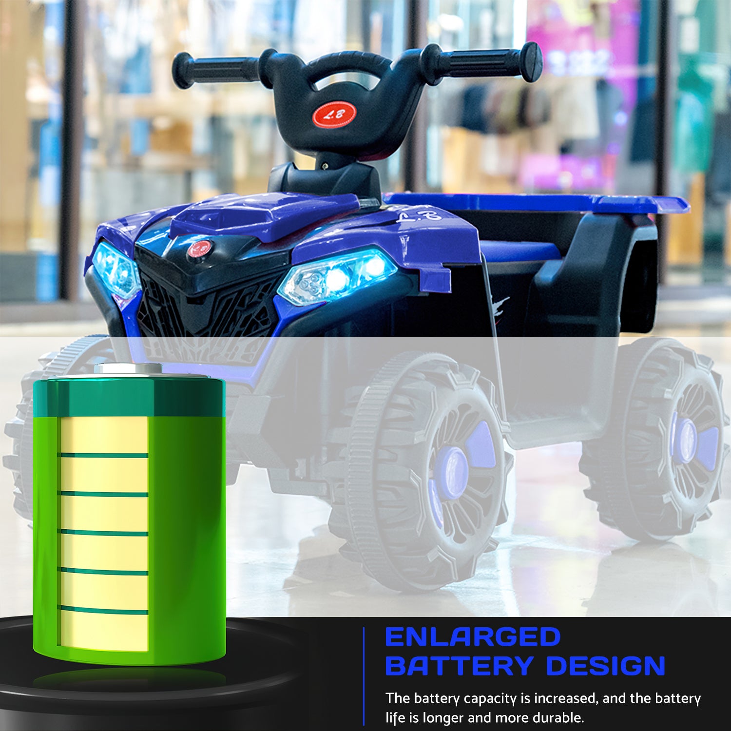 Werseon Kids Ride On ATV，Electric 4-Wheeler Car，6V Battery Powered Electric Vehicle with LED Lights， Blue