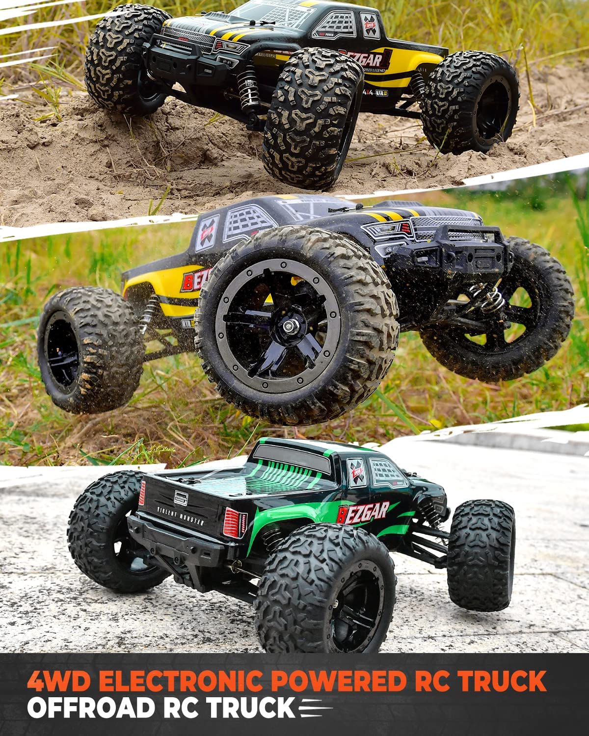 BEZGAR 1:10 Remote Control Cars for Adults， 42KM/H RC Cars 4WD High Speed Brushed RC Trucks for Kids
