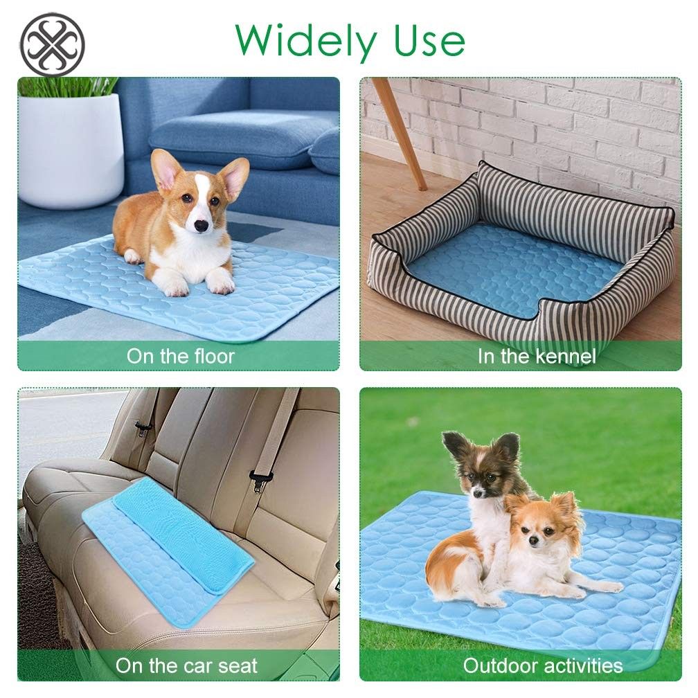 Luxtrada Pet Dog Self Cooling Mat Pad Ice Silk Mat Pet Cooling Non Sticking Blanket Keep Pets Summer Cool Comfort for Cats and Dogs Home (Blue，Size L)