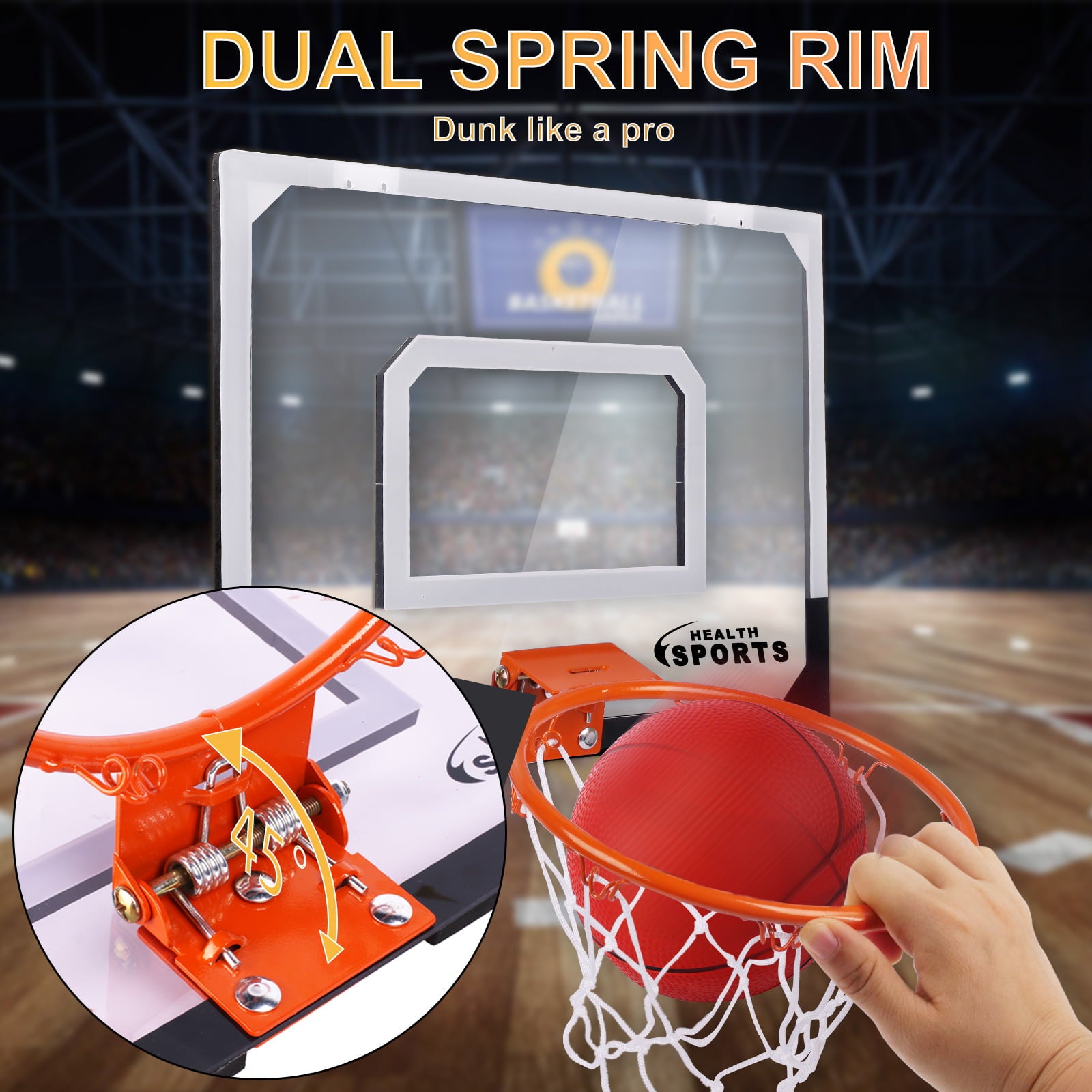 SUPER JOY Mini Basketball Hoop Over The Door， Wall Mounted Basketball Hoop Set with Accessories， Indoor Basketball Toy for Kids and Adults