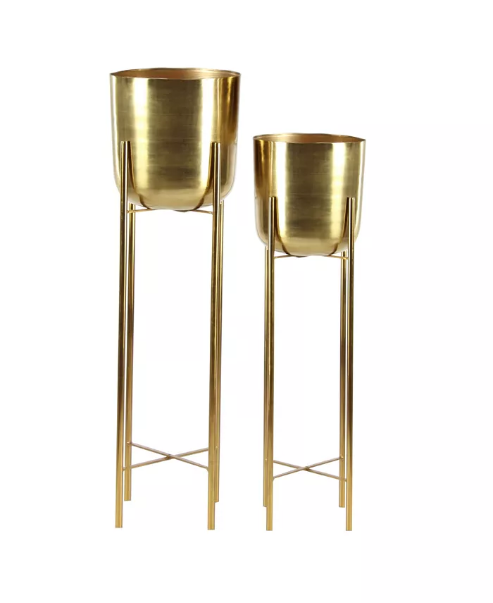 CosmoLiving by Cosmopolitan Set of 2 Gold Metal Glam Planter， 39