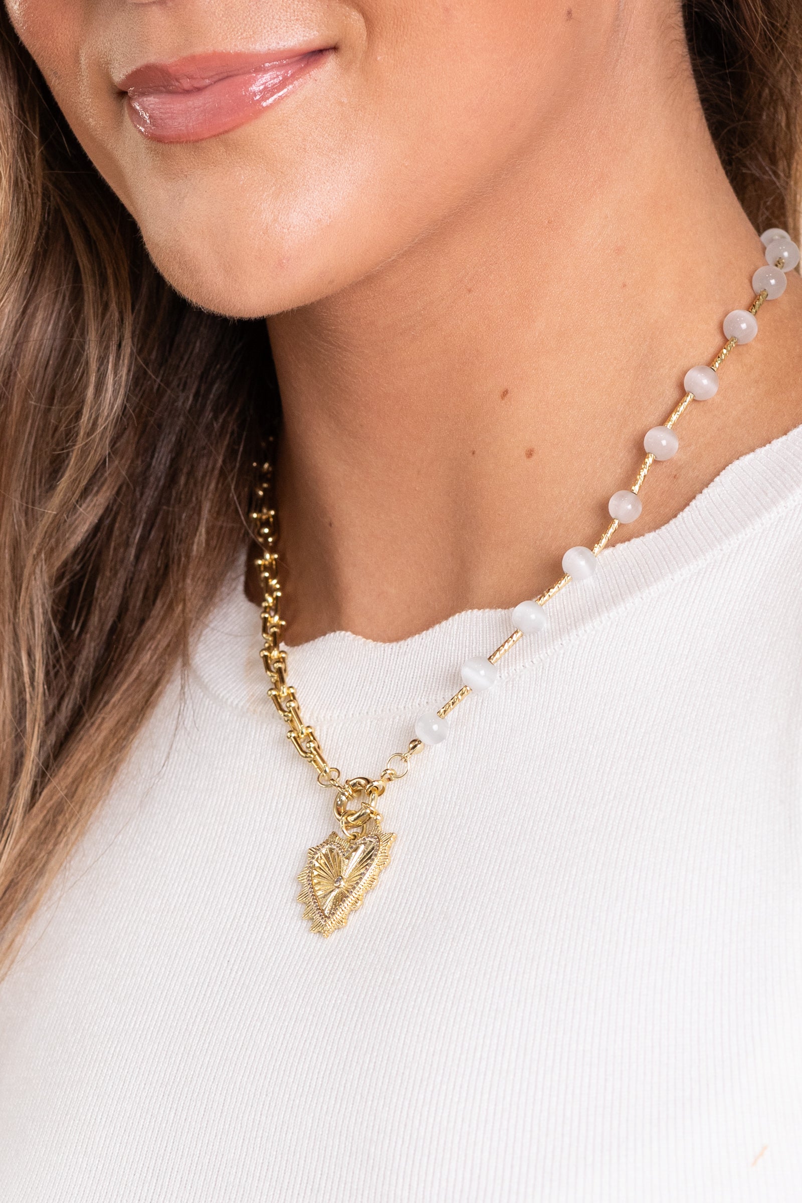 Bead & Link Heart Necklace