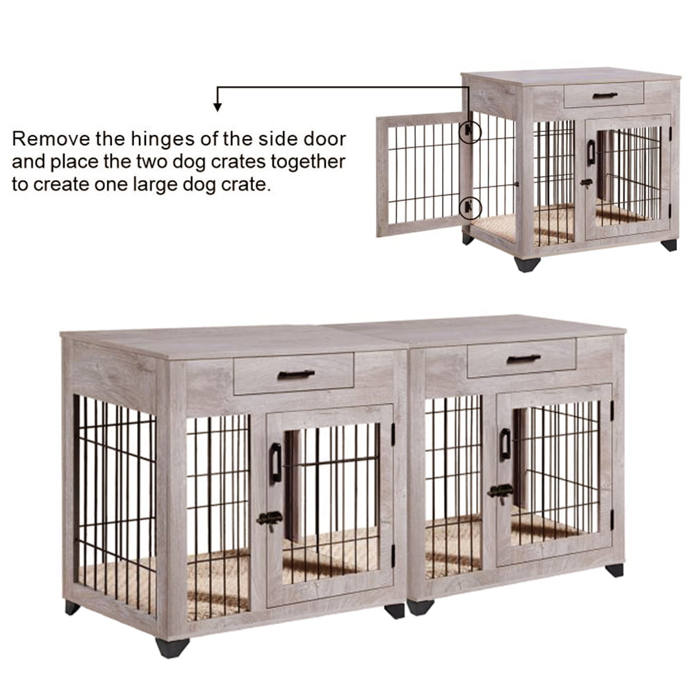 Unipaws Dog Crate with Drawer， Furniture Style Pet Kennels with Double Doors and Cushion