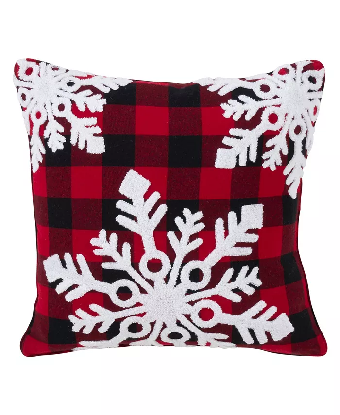 Saro Lifestyle 3 Snowflakes Buffalo Plaid Decorative Pillow， 18