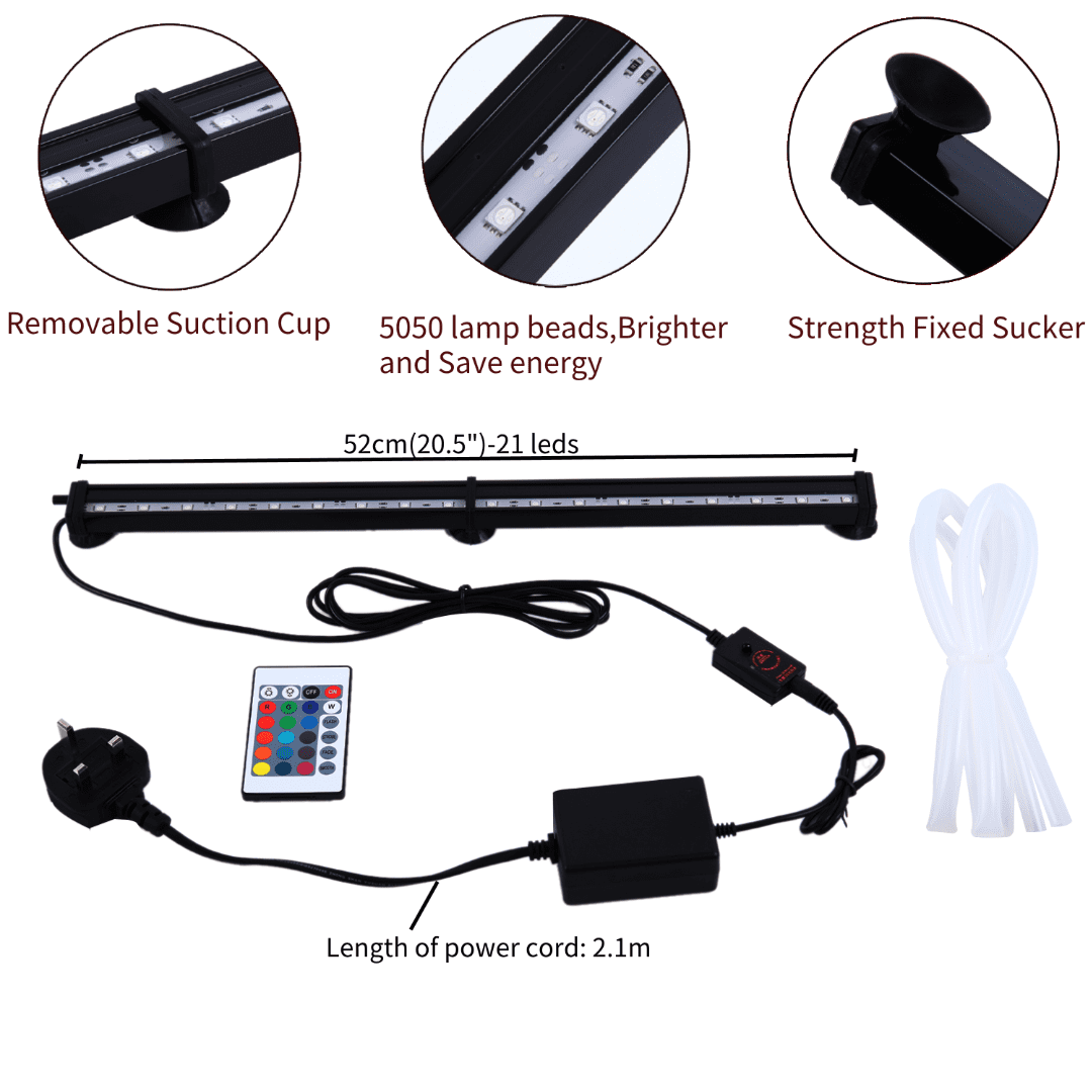 Ridgeyard Aquarium Air Bubble Lights RGB LED Submersible 16 Colors Fish Tank Light Bar with Remote Control 20.5