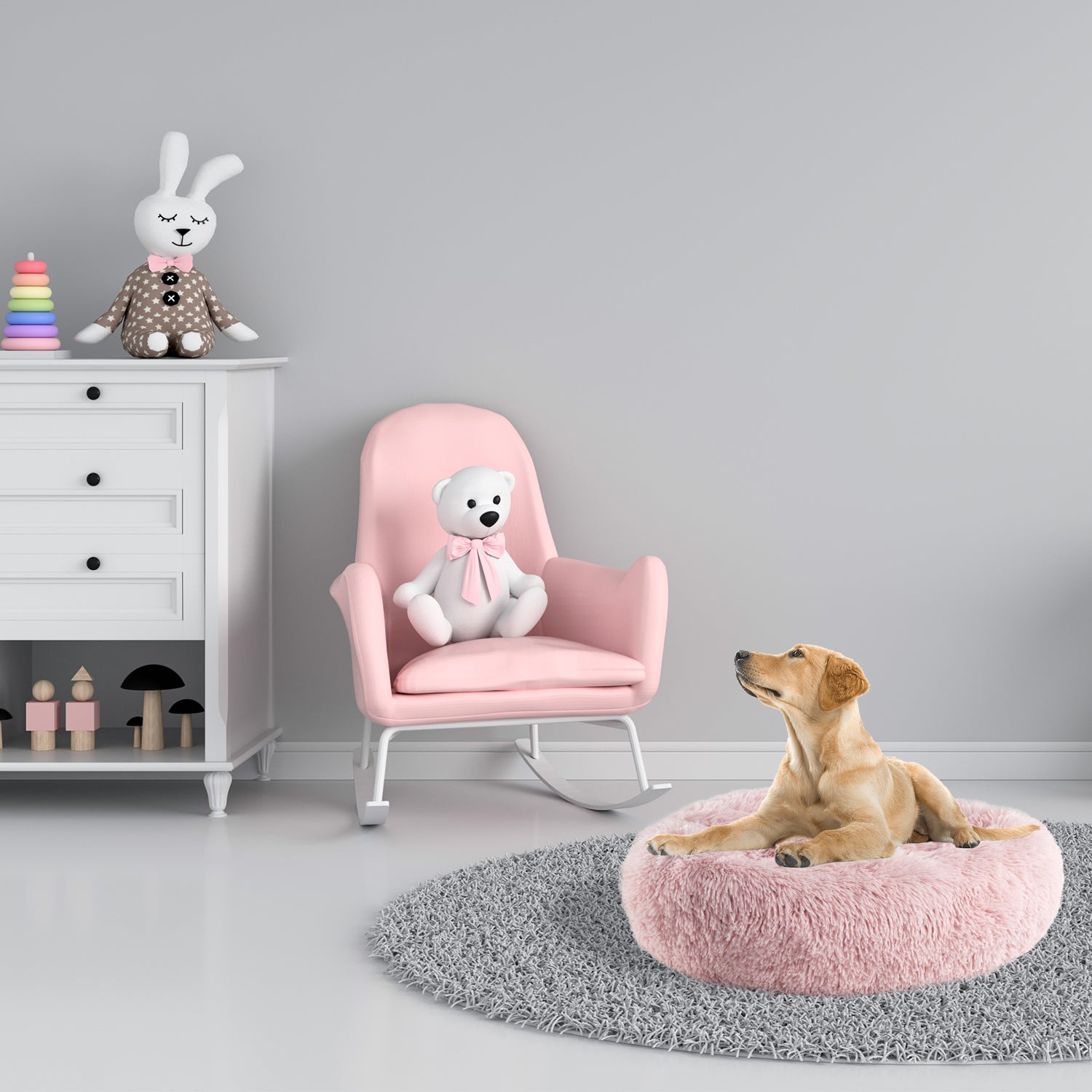 Precious Tails Super Luxe Shaggy Faux Fur Donut Bolster Dog Cat Bed - Medium