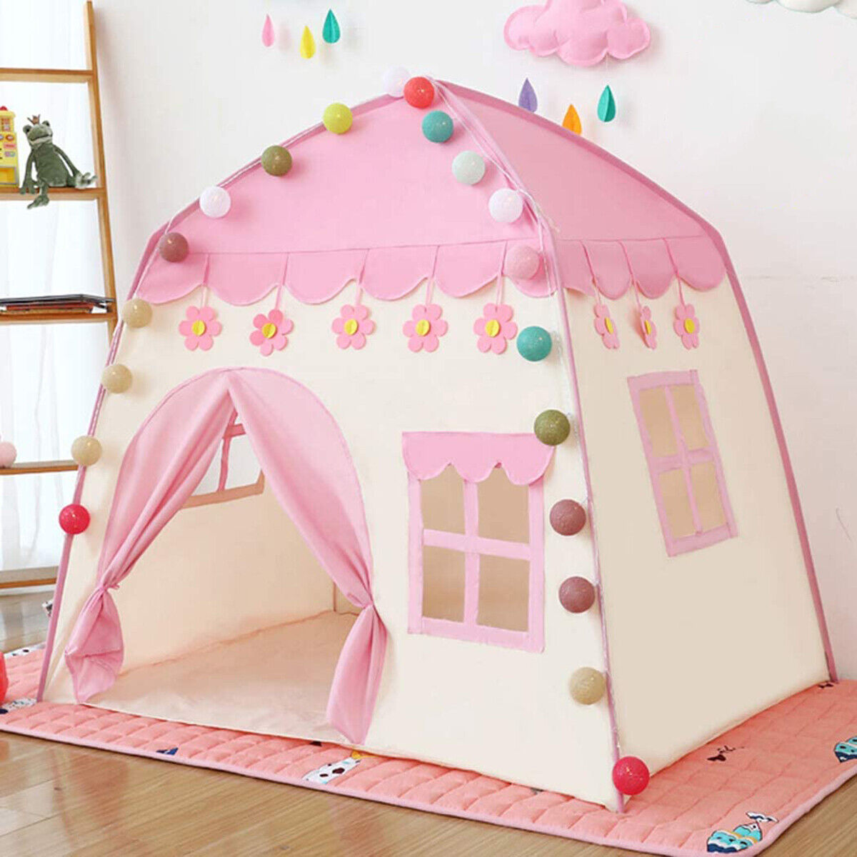 Playhouse Tent for Girls with Lights,Kids Castle Play Tent with Star Lights Toy for Children Indoor and Outdoor Games,420D Thick Oxford Fabric Pink Castle