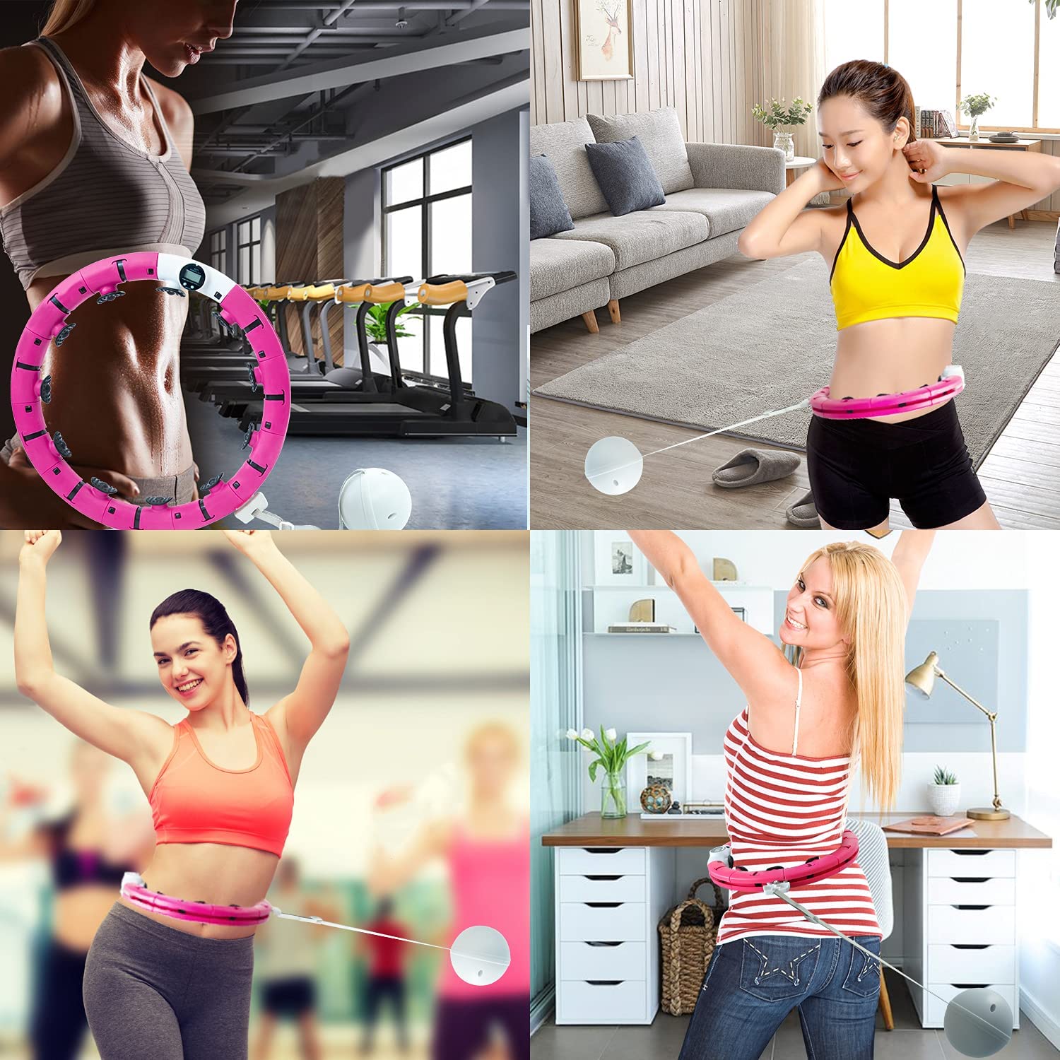 Maylai Smart Weighted Hoola Fitness Hoop， Magnetic Exercise Hoop， Fitness Hoop with Intelligent Counter+Adjustable Auto-Spinning Ball， for Adults Weight Loss， for Kids， Detachable， Not Fall