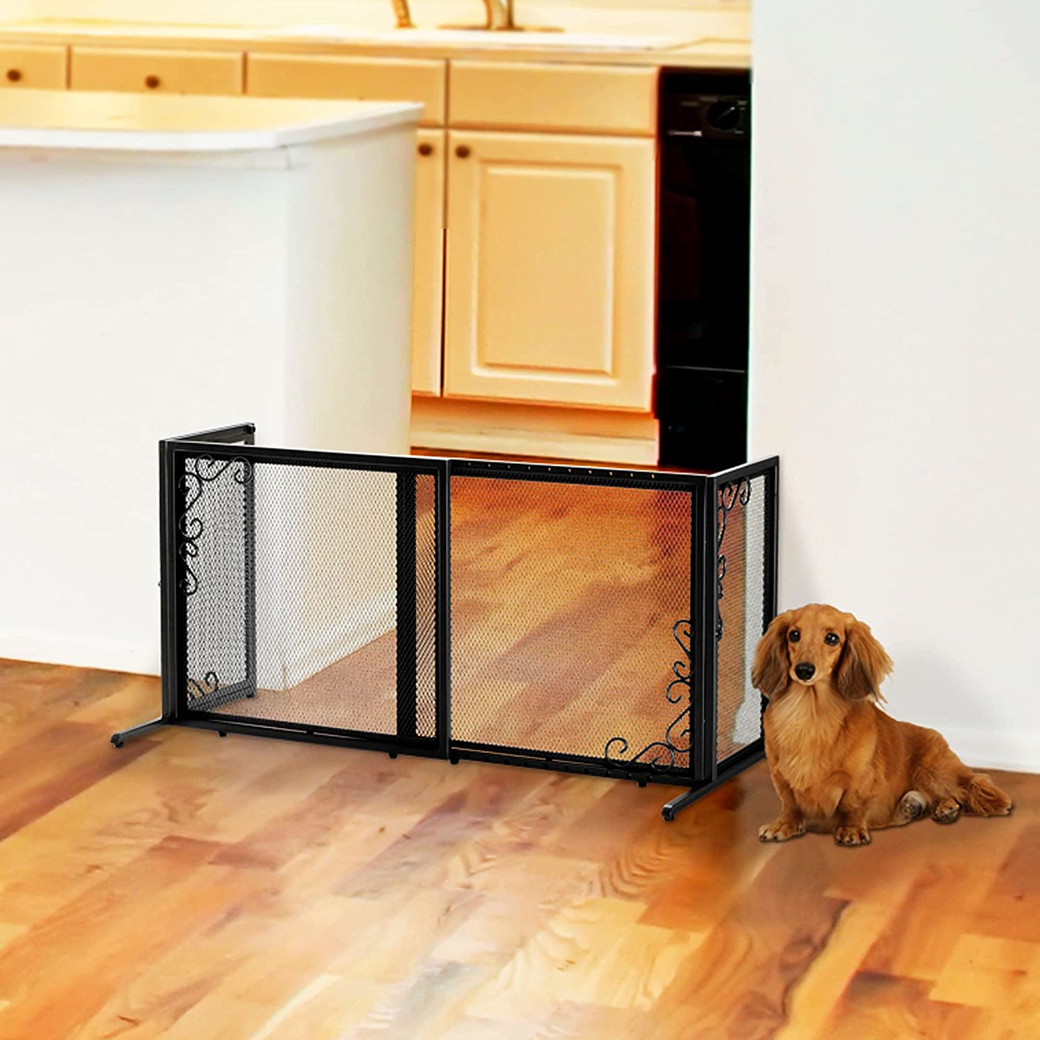 Richell 94944 26-40 x 18 x 20 in. Freestanding Metal Mesh Pet Gate - Black - Small