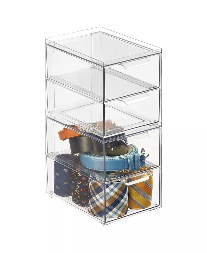mDesign Stackable Plastic Storage Closet Bin Boxes with Pull-Out Drawers， Small - 2 Pack