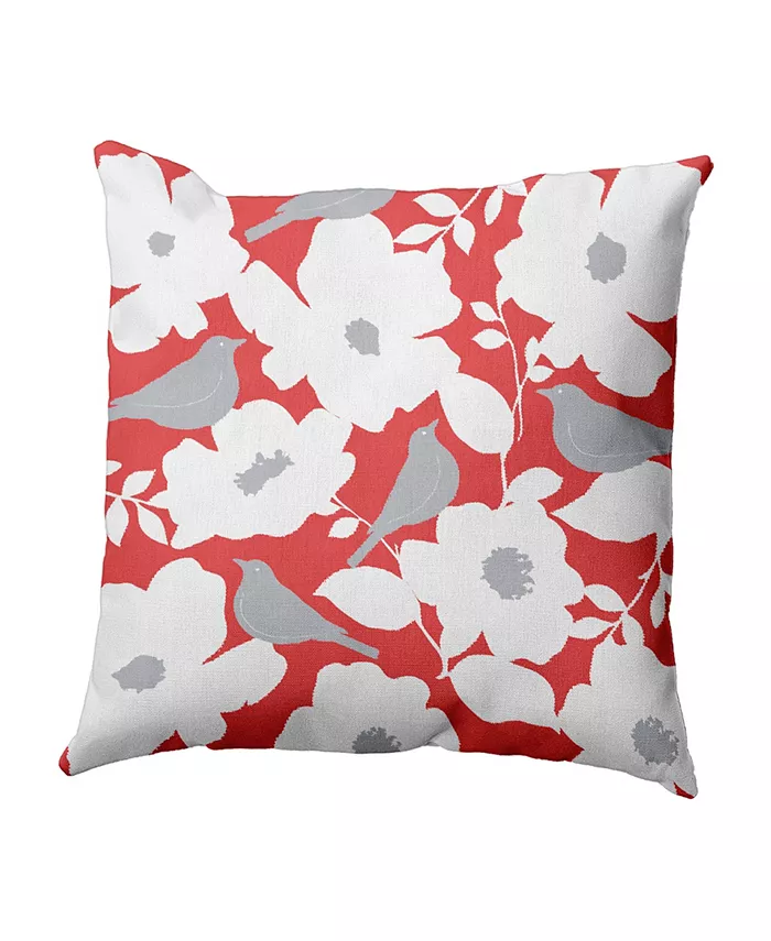 E by Design Mod floral 16 Inch Coral and Gray Decorative Floral Throw Pillow