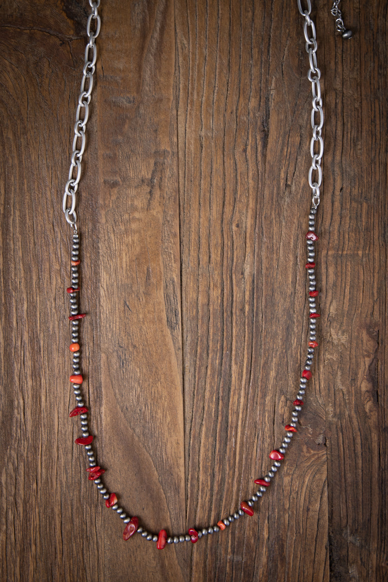 Red and Gunmetal Beaded Necklace