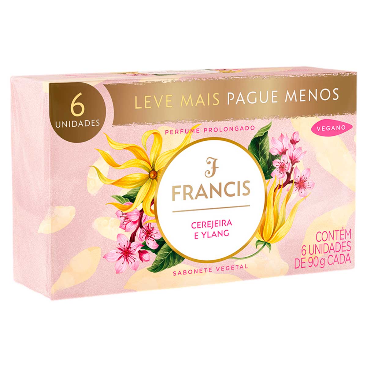 Pack Sabonete Barra Vegetal Cerejeira e Ylang Francis Envoltorio 6 Unidades 90g Cada Leve Mais Pague Menos