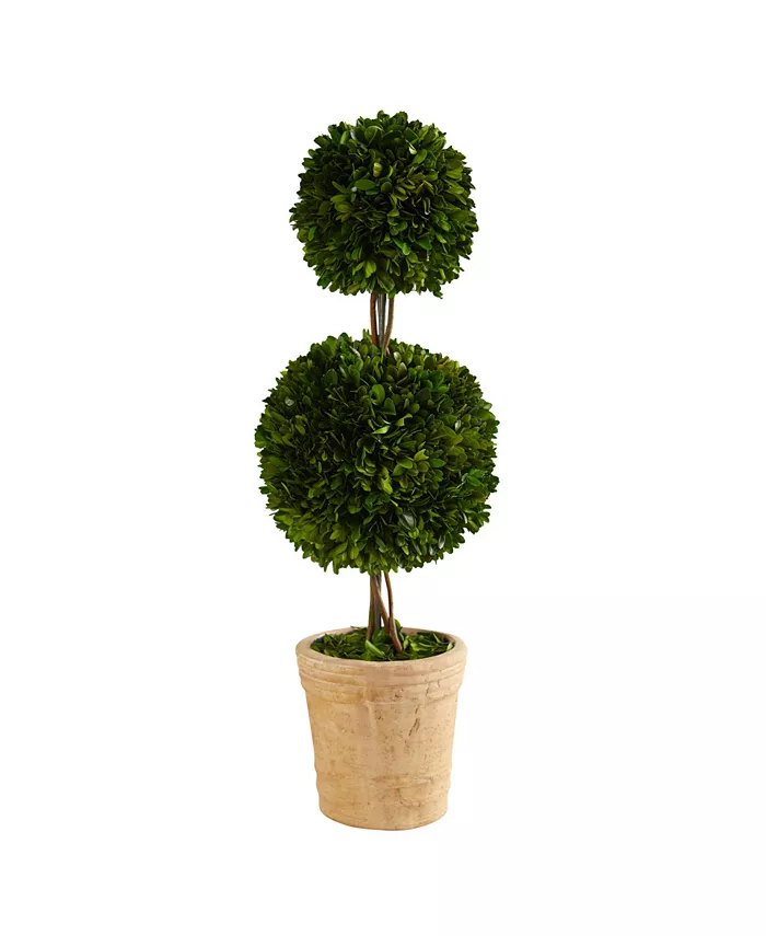 Nearly Natural 2.5ft. Preserved Boxwood Double Ball Topiary Tree in Decorative Planter