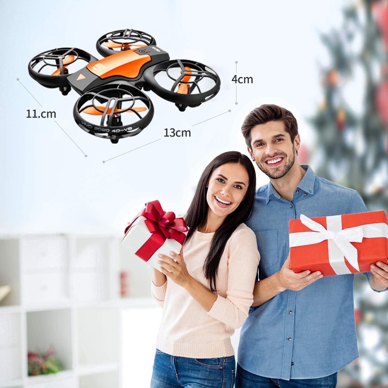 4DRC V8c Drone with 720P HD Camera for Adults and Children FPV Real-time Video， 2 Modular Batteries and Storage Bag， Orange