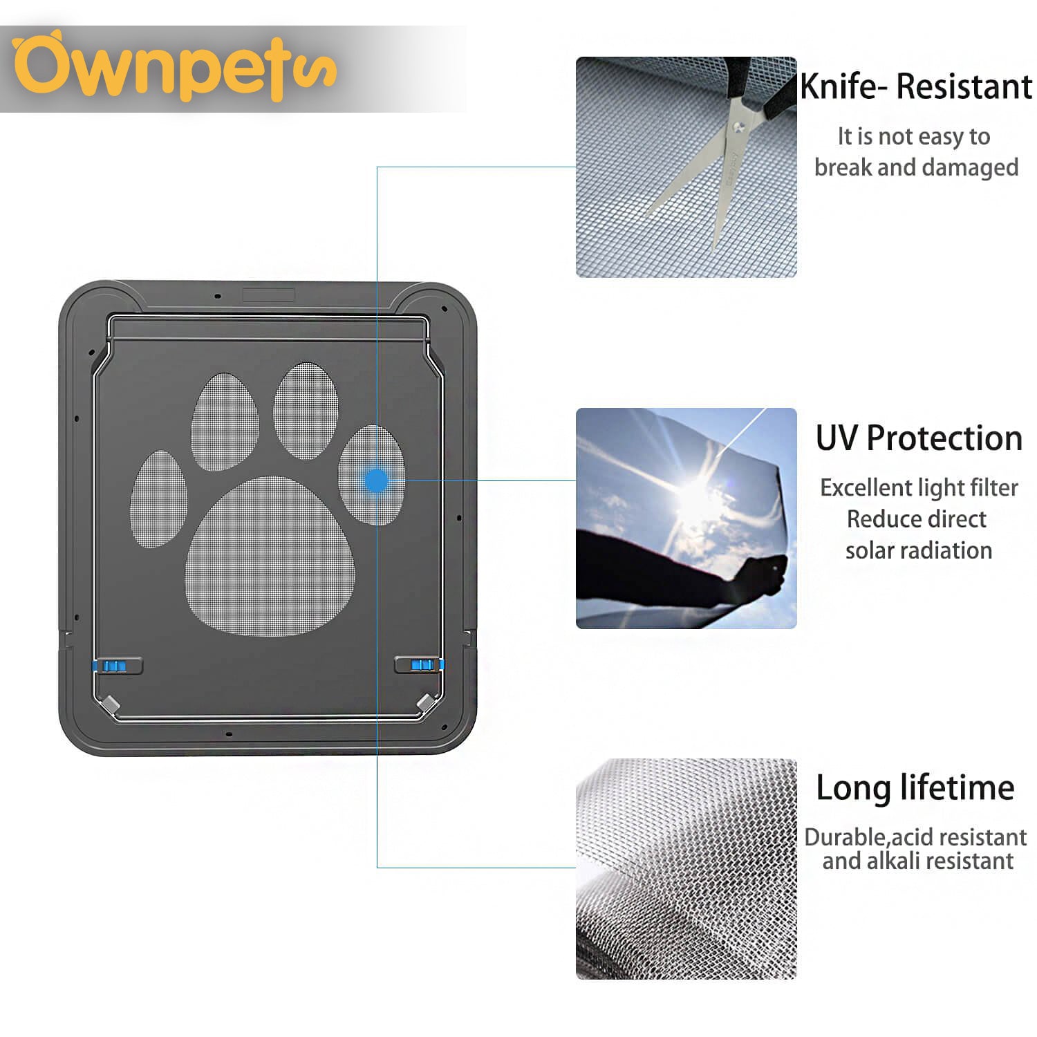 Ownpets Lockable Pet Screen Door， with Magnetic Locking Function， Plastic Door for Dog and Cat