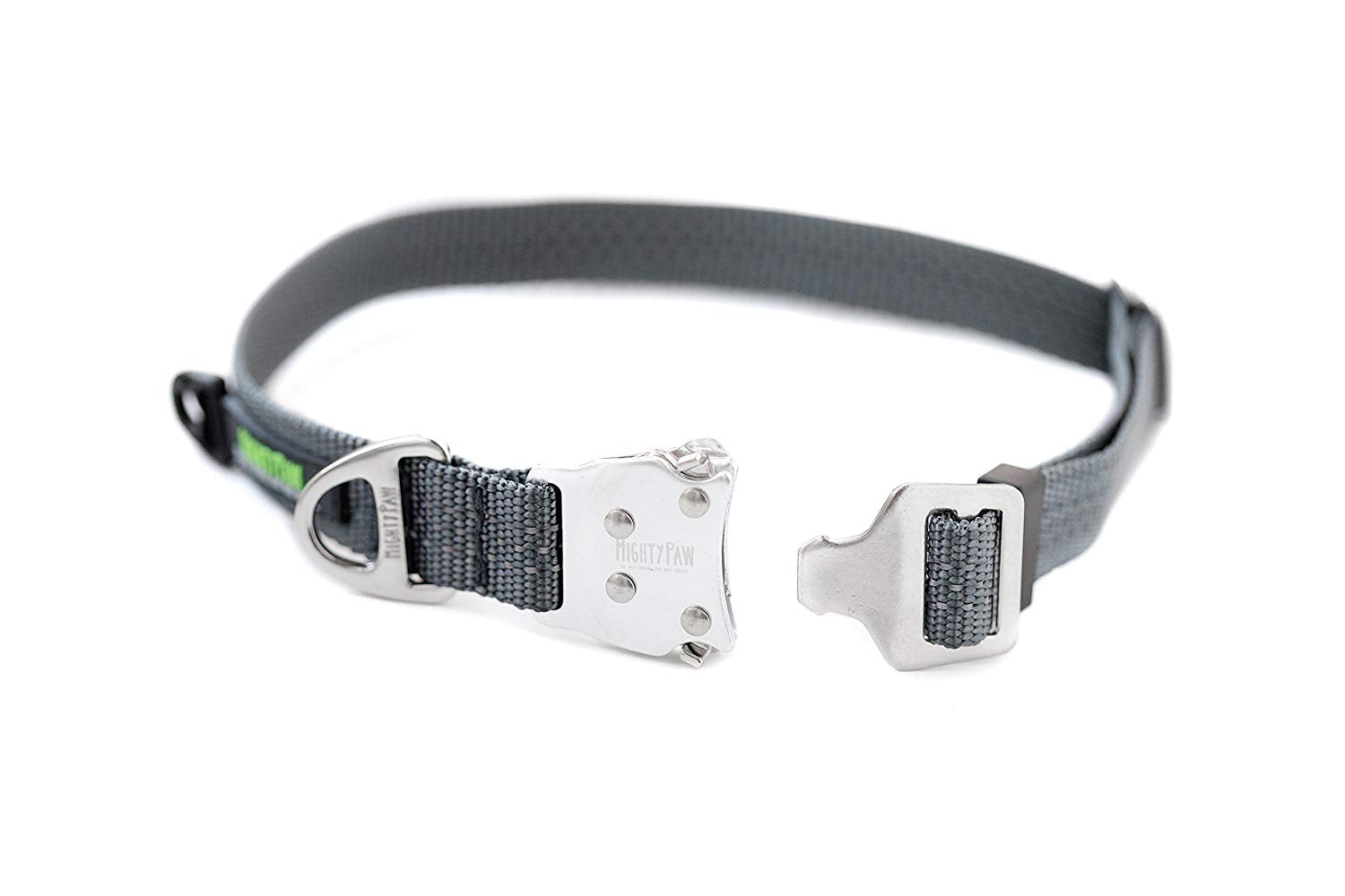 Mighty Paw Metal Buckle Dog Collar， All Metal Hardware， Lightweight Collar， Reflective Stitching， Strong， Durable (Medium， Grey)