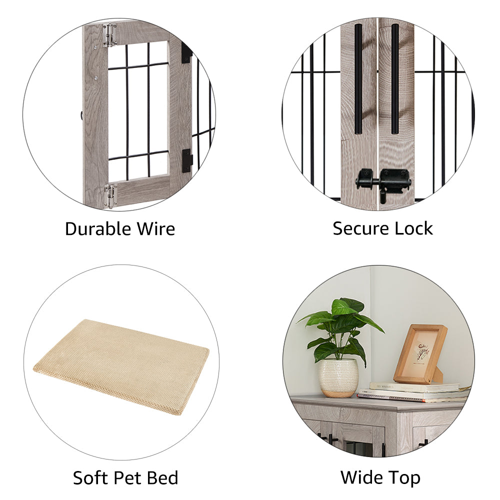 Unipaws Furniture Style Dog Crate End Table with Pet Bed， Small