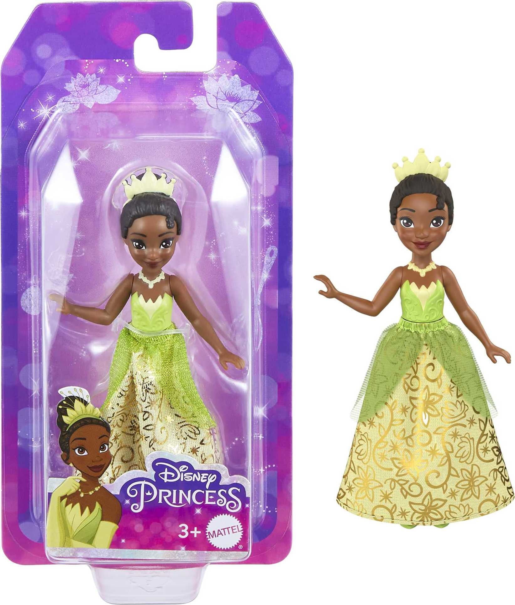 Disney Princess Tiana Small Doll with Brown Hair & Brown Eyes, Signature Look Green & Golden Gown