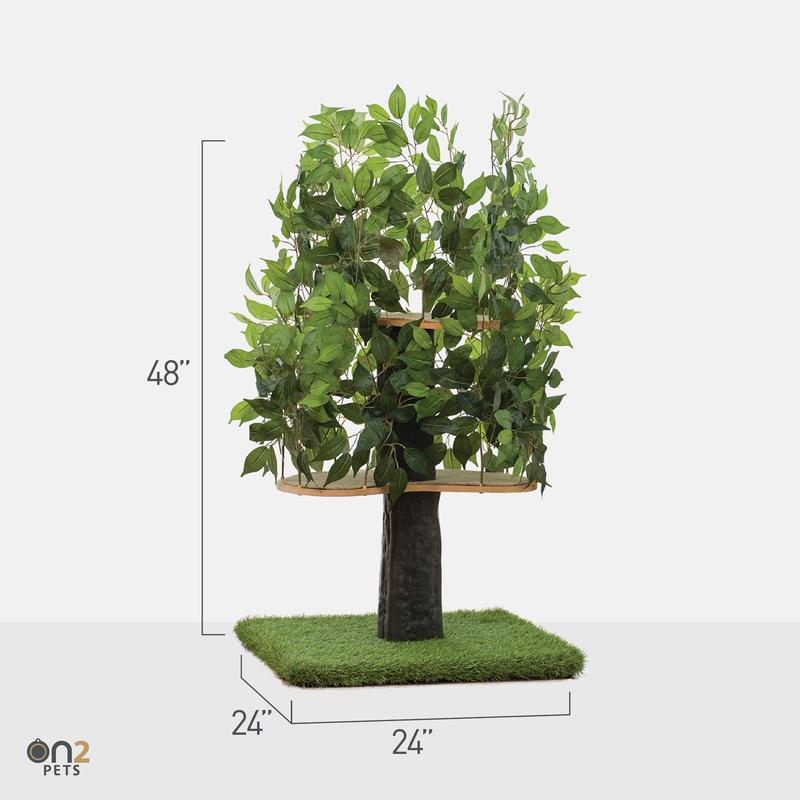 On2 Pets 4ft Interchangeable Leaves Cat Activity Tree， Indoor Cat Tower， Comfy Cat Condo with Scratching Pads， Square Base (Evergreen)