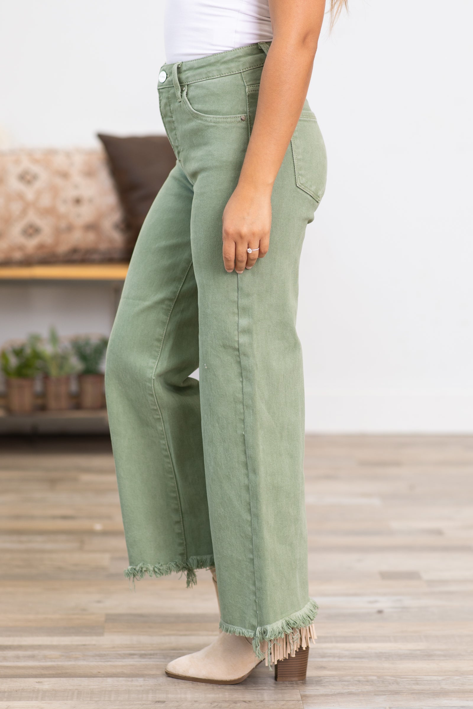 Risen Sage Wide Leg Tummy Control Jeans