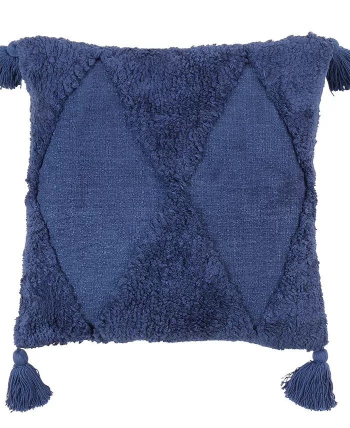 Saro Lifestyle Tufted Diamond Tassel Decorative Pillow， 18