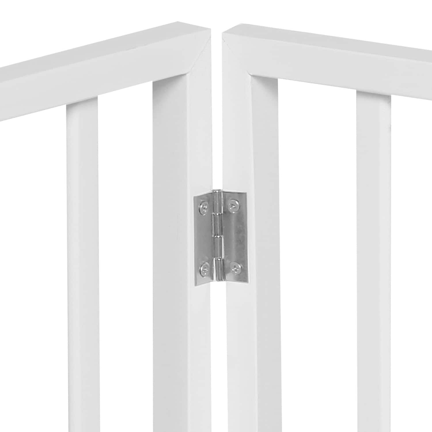 Freestanding Folding Wood Pet Gate -White Traditional Slat 54
