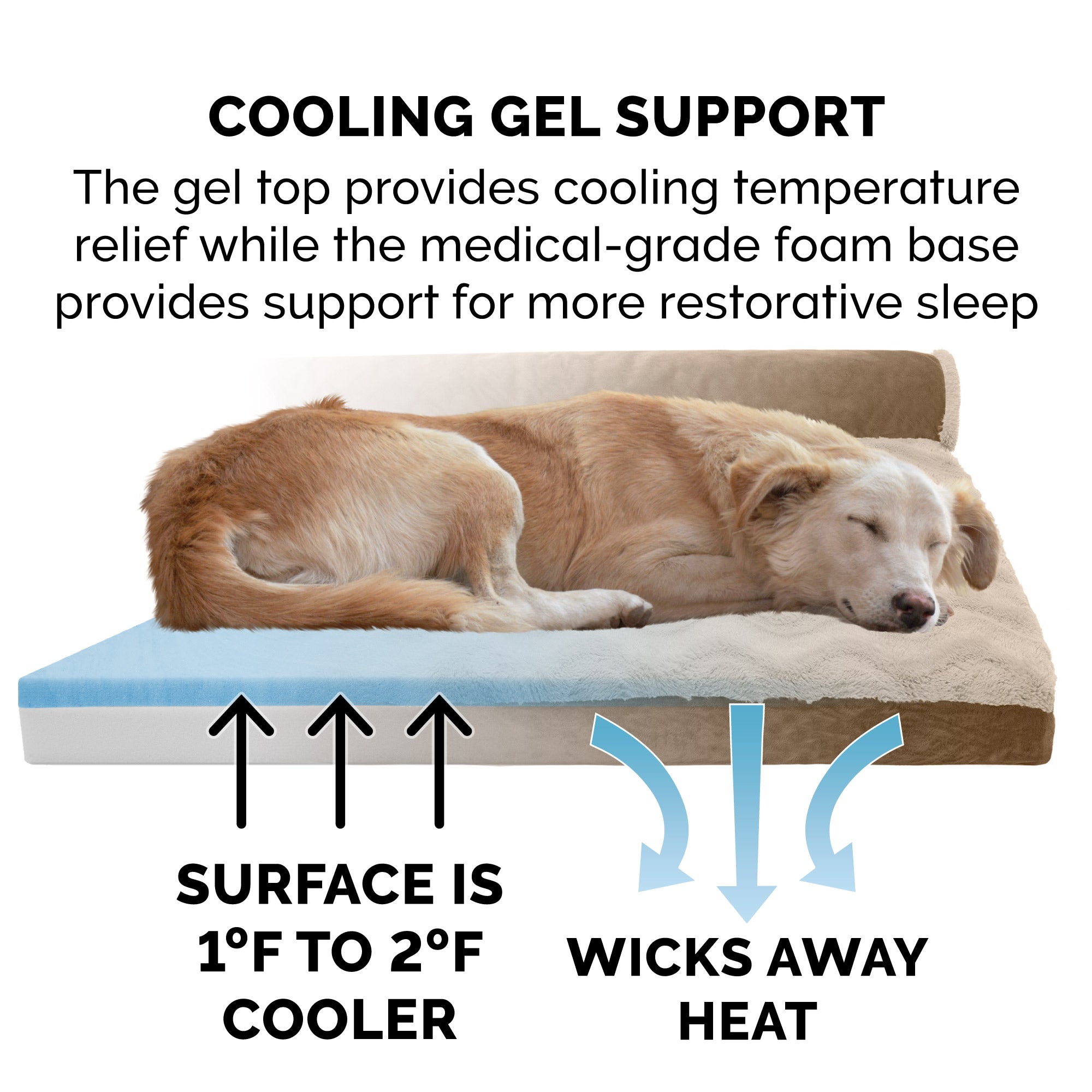 FurHaven | Deluxe Cooling Gel Wave Fur and Velvet L-Chaise Lounge Pet Bed for Dogs and Cats， Brownstone， Jumbo