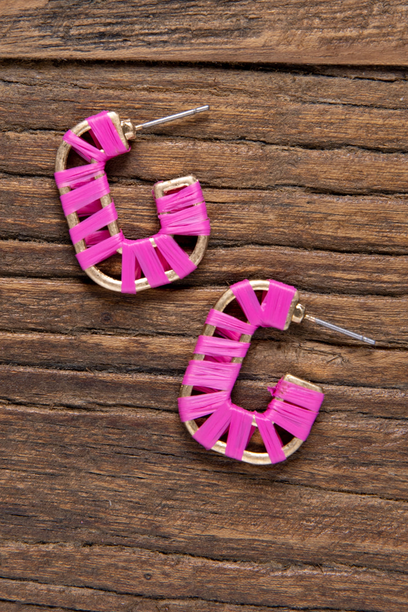 Hot Pink Wrapped C Earring