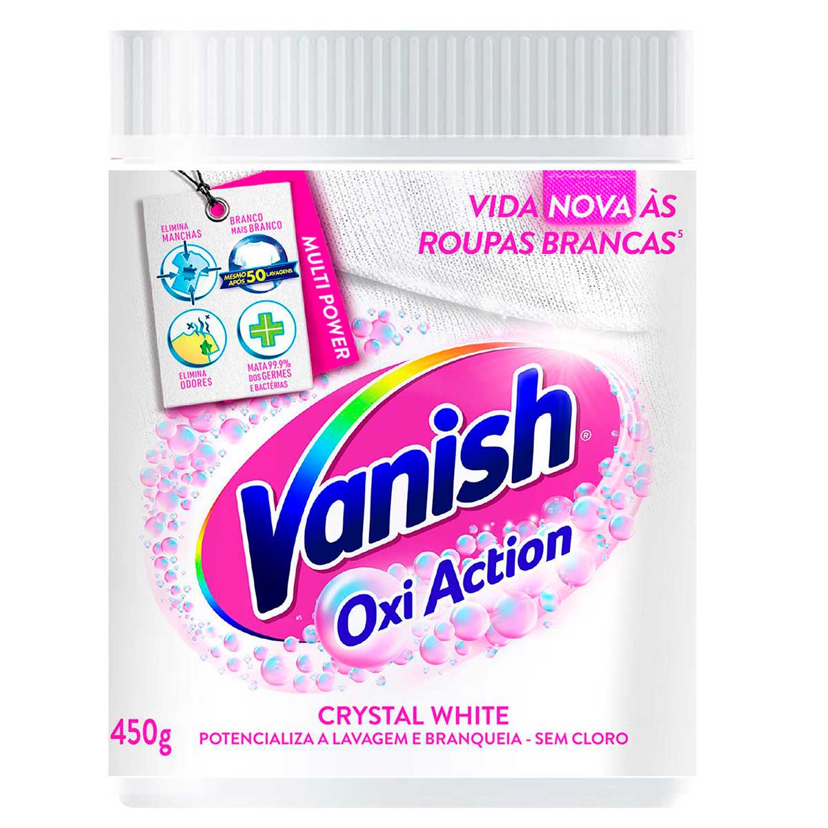 Tira Manchas em Po Vanish Crystal White Oxi Action para roupas brancas 450g