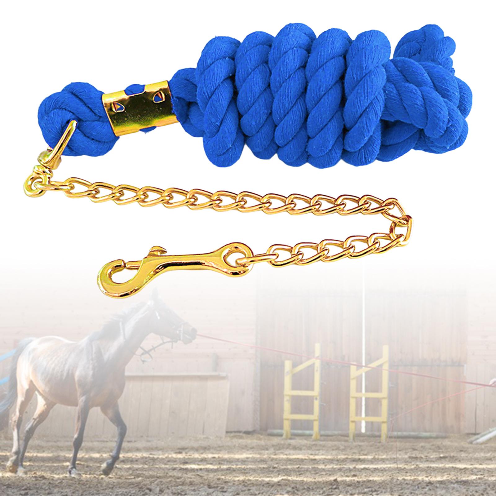 Solid Leading Rope with Chain Heavy Duty Brass Snap Clip Blue