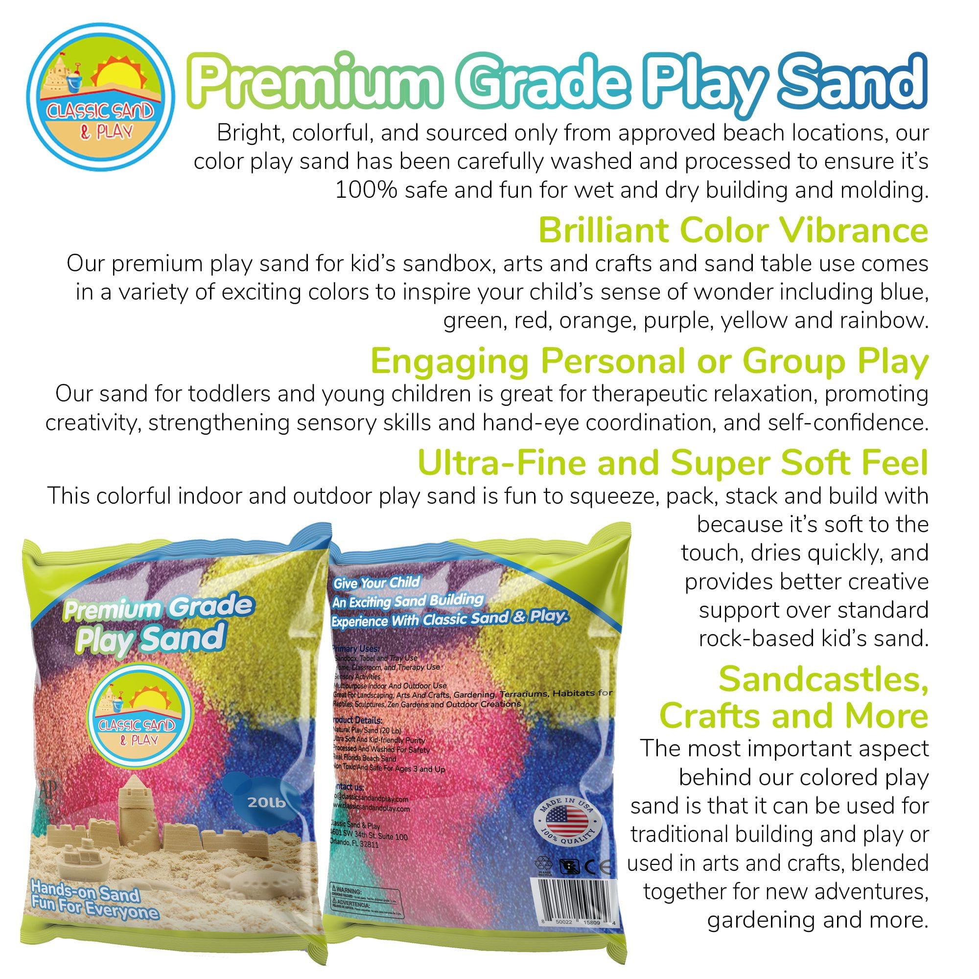 Classic Sand & Play Rainbow Colored Play Sand, 20 lb. Bag, Natural and Non-Toxic