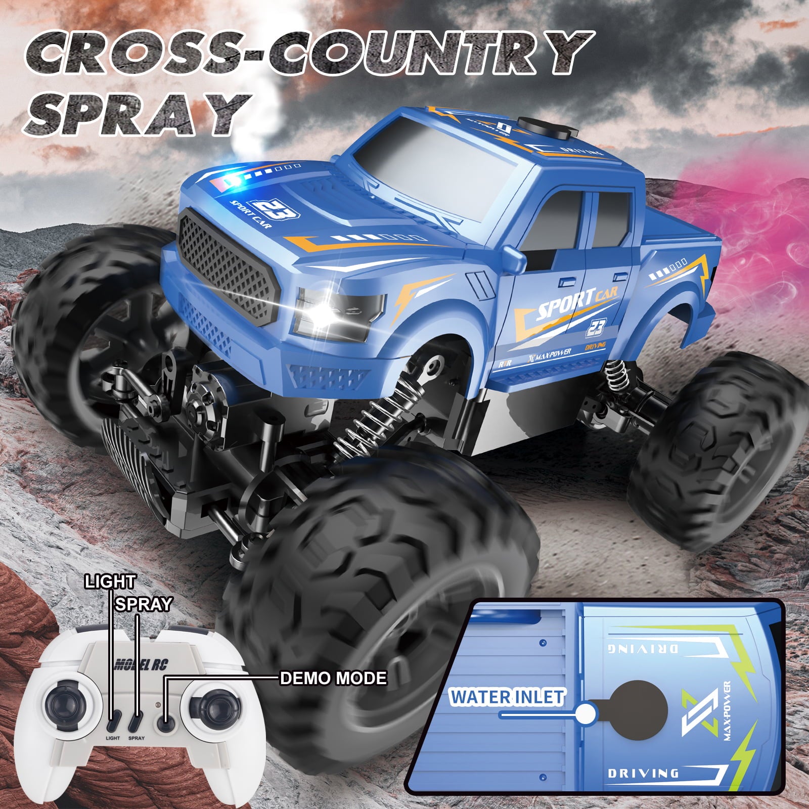 RC Cars Remote Control Car 1:16 Off Road RC Pickup Monster Truck for Boy Adult Gifts All Terrain Hobby Car 4WD Dual Motors LED Headlight Rock Crawler
