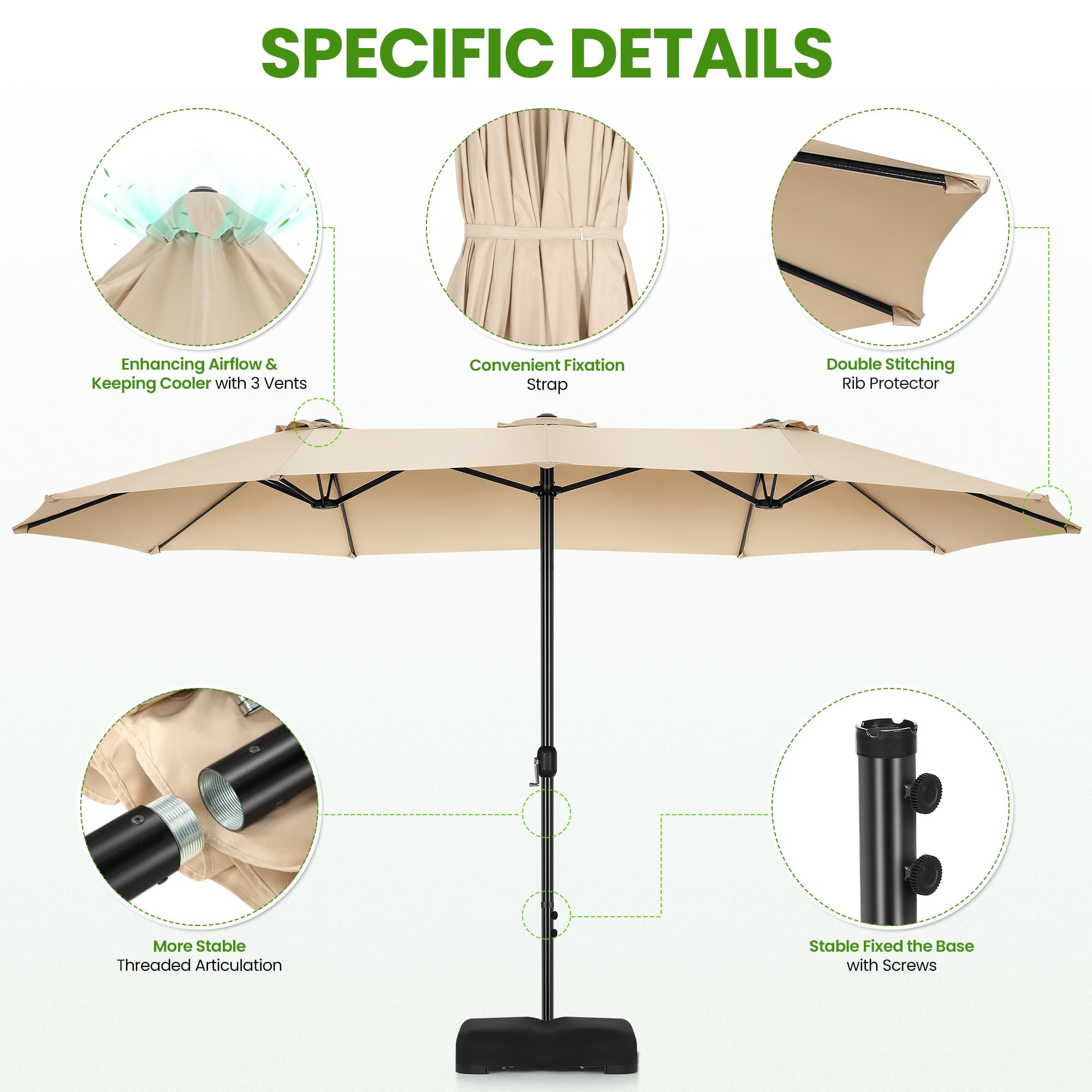 SEJOV 15ft Patio Umbrella with Base Included, Double-Sided Market Umbrella with Crank Large Outdoor Umbrella Rectangular Umbrellas for Patio Table