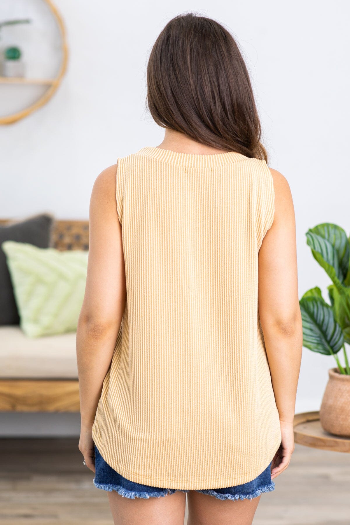 Mustard Ribbed Knit Round Neck Tank