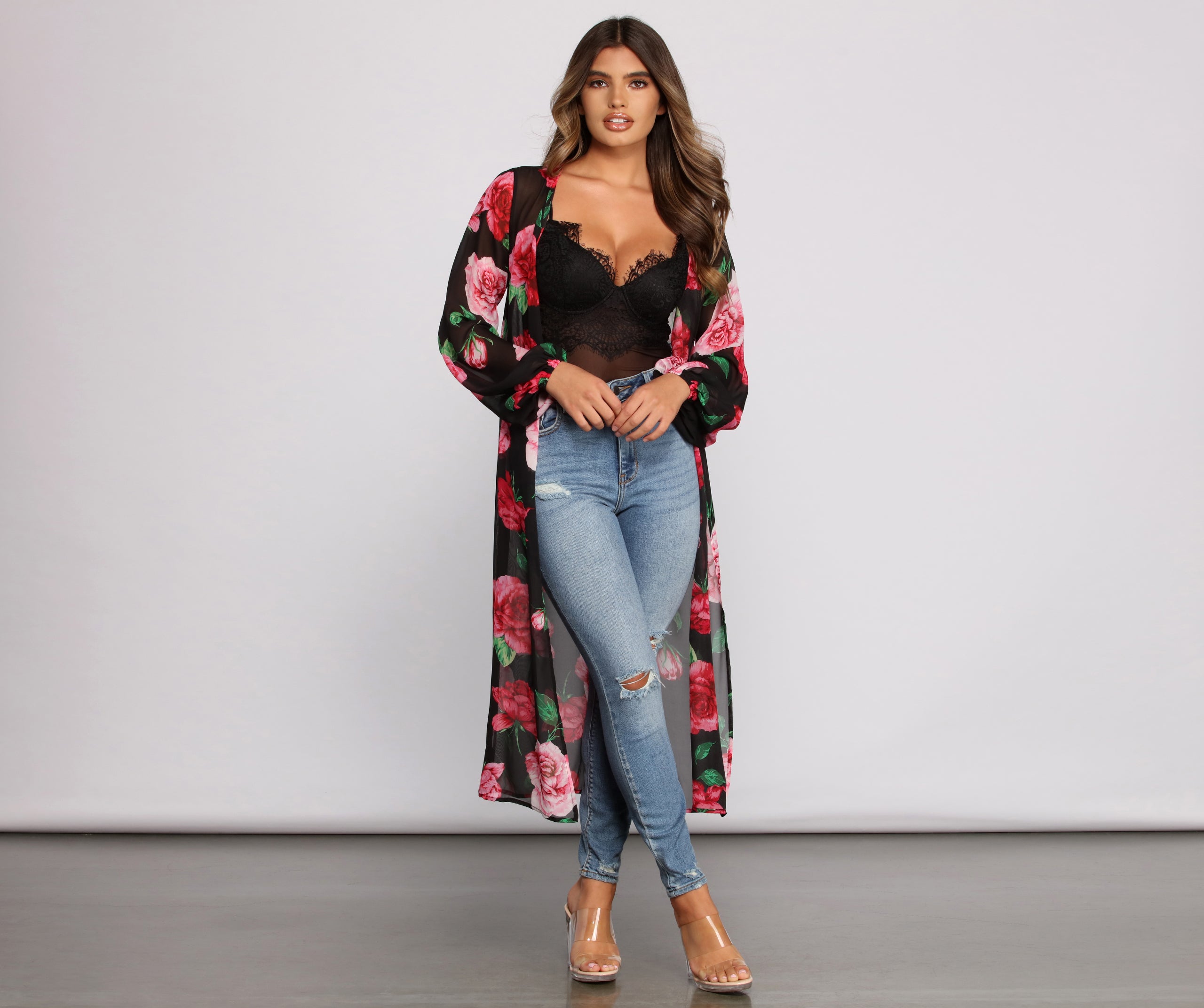 Romantic Vibes Rose Printed Duster
