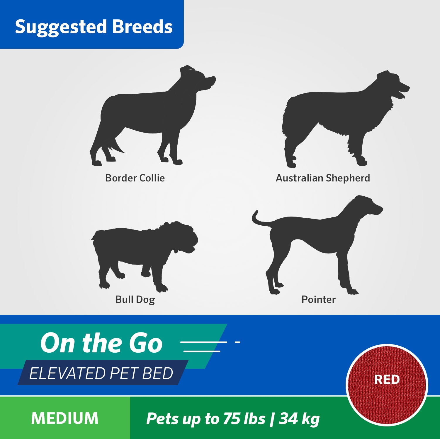 Coolaroo On the Go Elevated Travel Dog Bed， Medium， Red