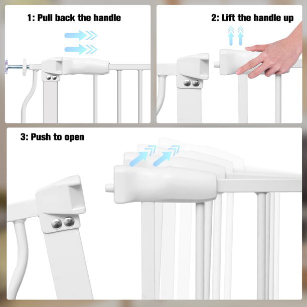 Extra Wide and Tall Baby Gate， Auto-Close and Hold-Open Pet Gates， Easy Walk Thru Indoor Safety Gate with 4 Pack of Pressure Mount Kit， Dog Gates with Optional Extension Kit for 57.5