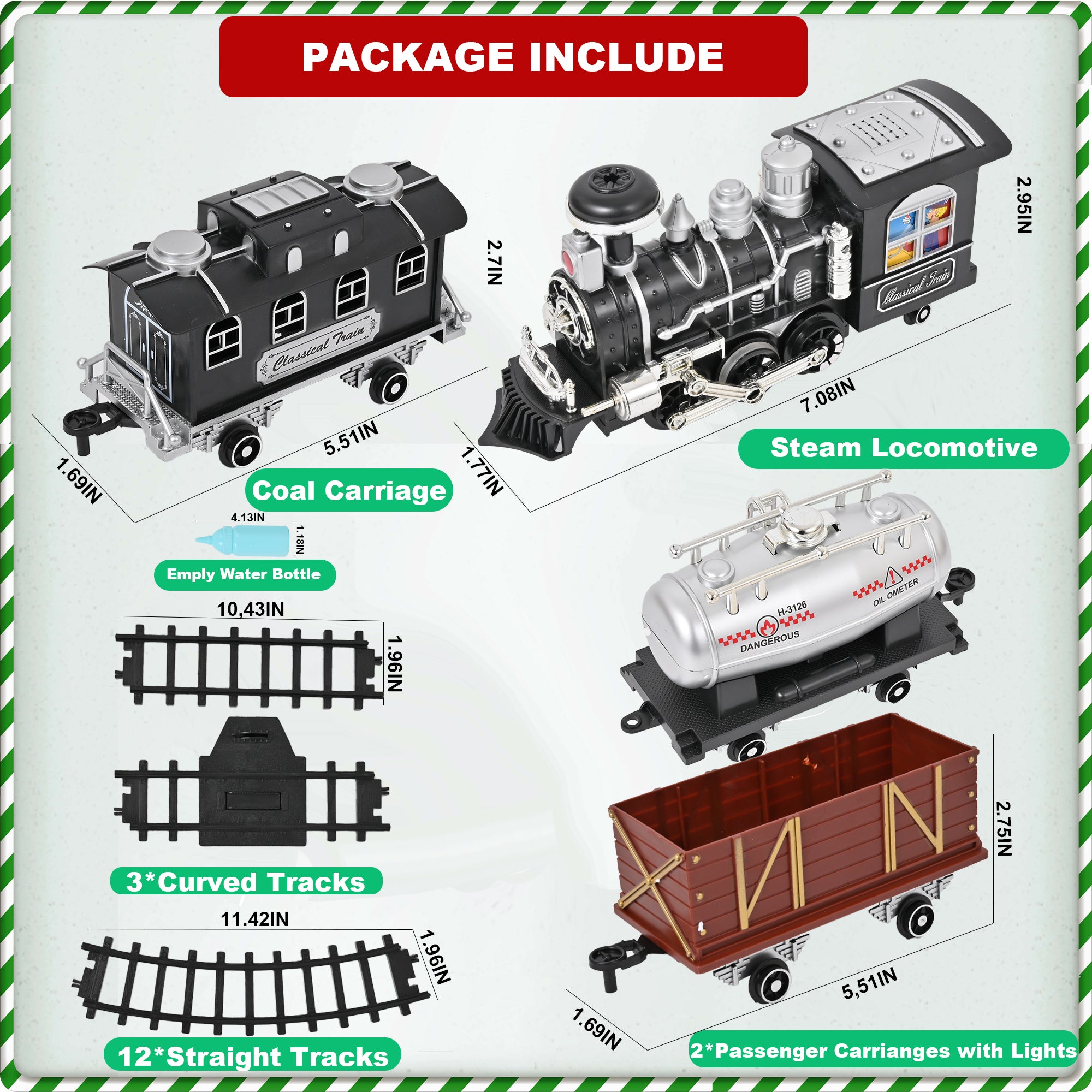 FANL Classic Train Set with Smoke， Sound and Light， RC Train Toy ， Birthday Gift for Boys and Girls