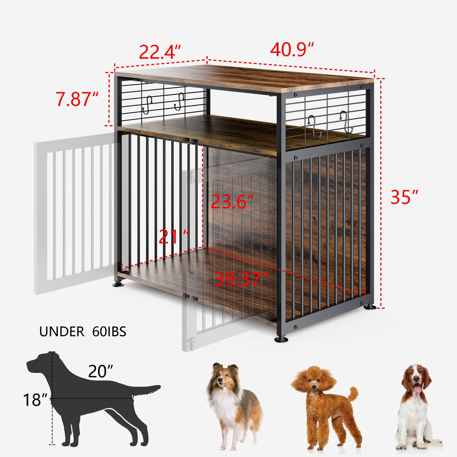 ABORON Wooden Large Dog Crate Furniture， 33/41 InchHeavy Duty Dog Cages for Medium/ Small Dogs Indoor， Super Sturdy Dog Kennel with Storage