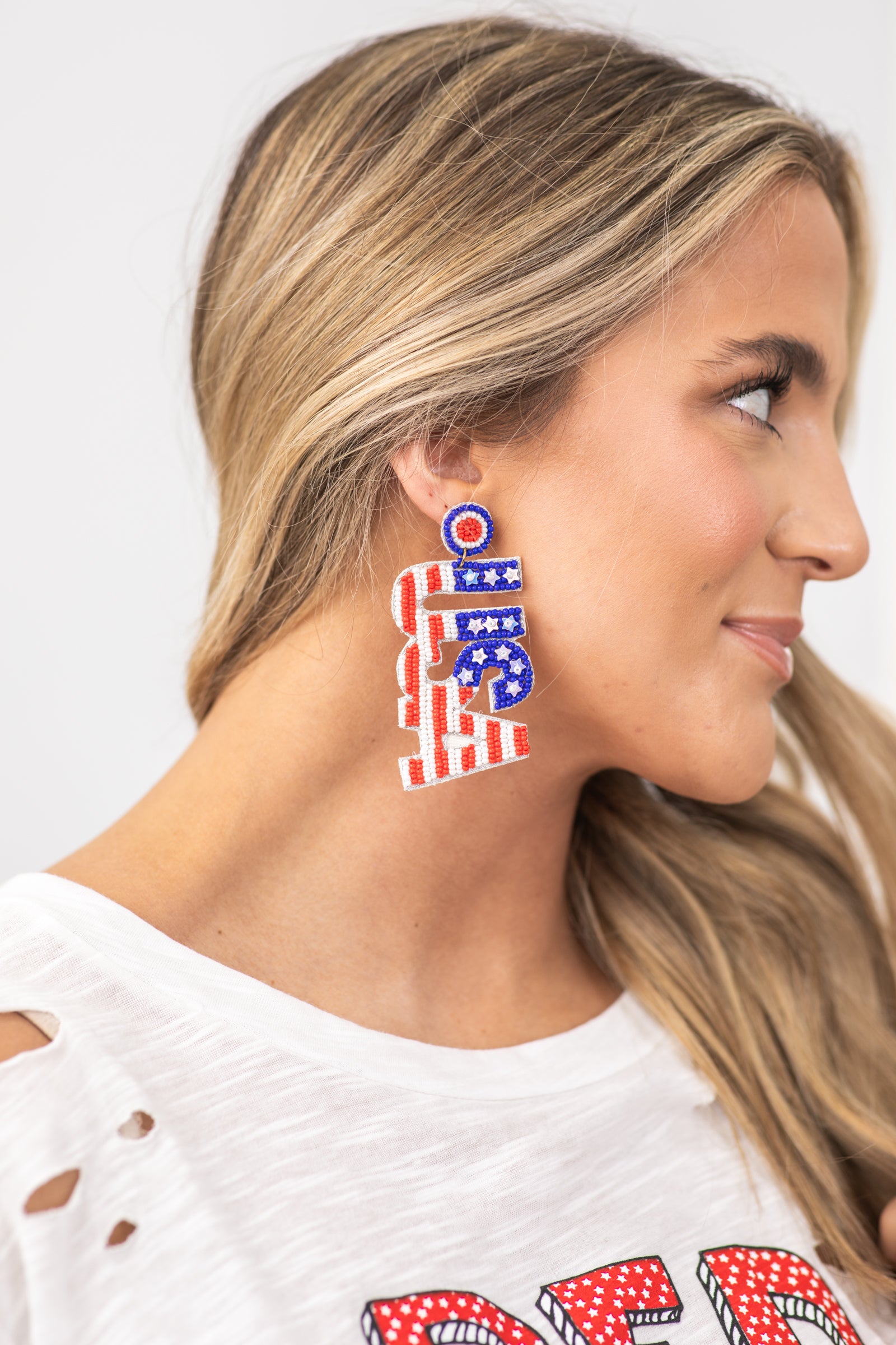 Blue and Red Seed Bead USA Earrings