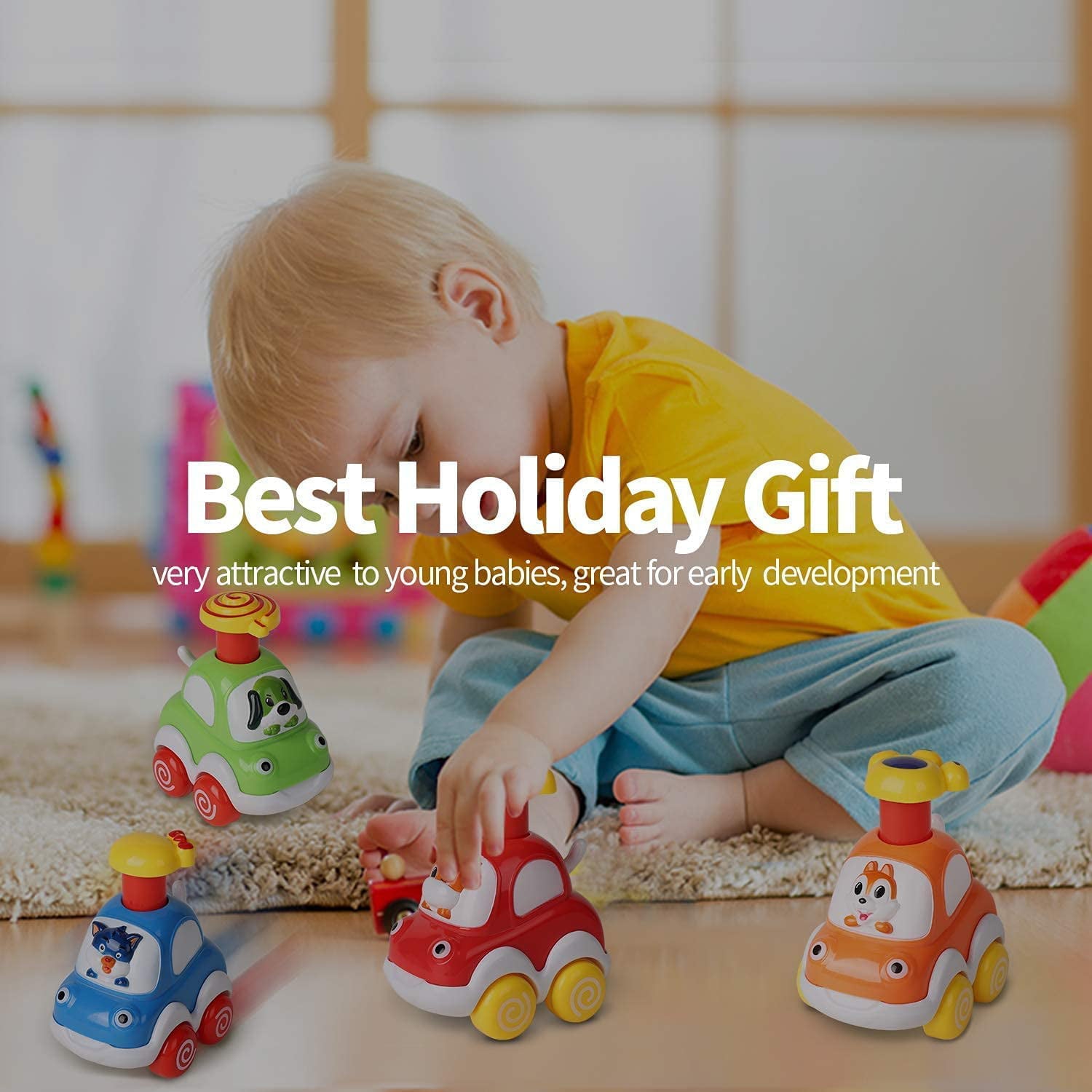 Toddler Animal Car Toys for 1 2 3 Year Old Boys， Press and Go Cartoon Truck Educational Toys for 1 Year Old Boy， Pull Back Cars Toys for Baby Gift Toys 12-24 Months