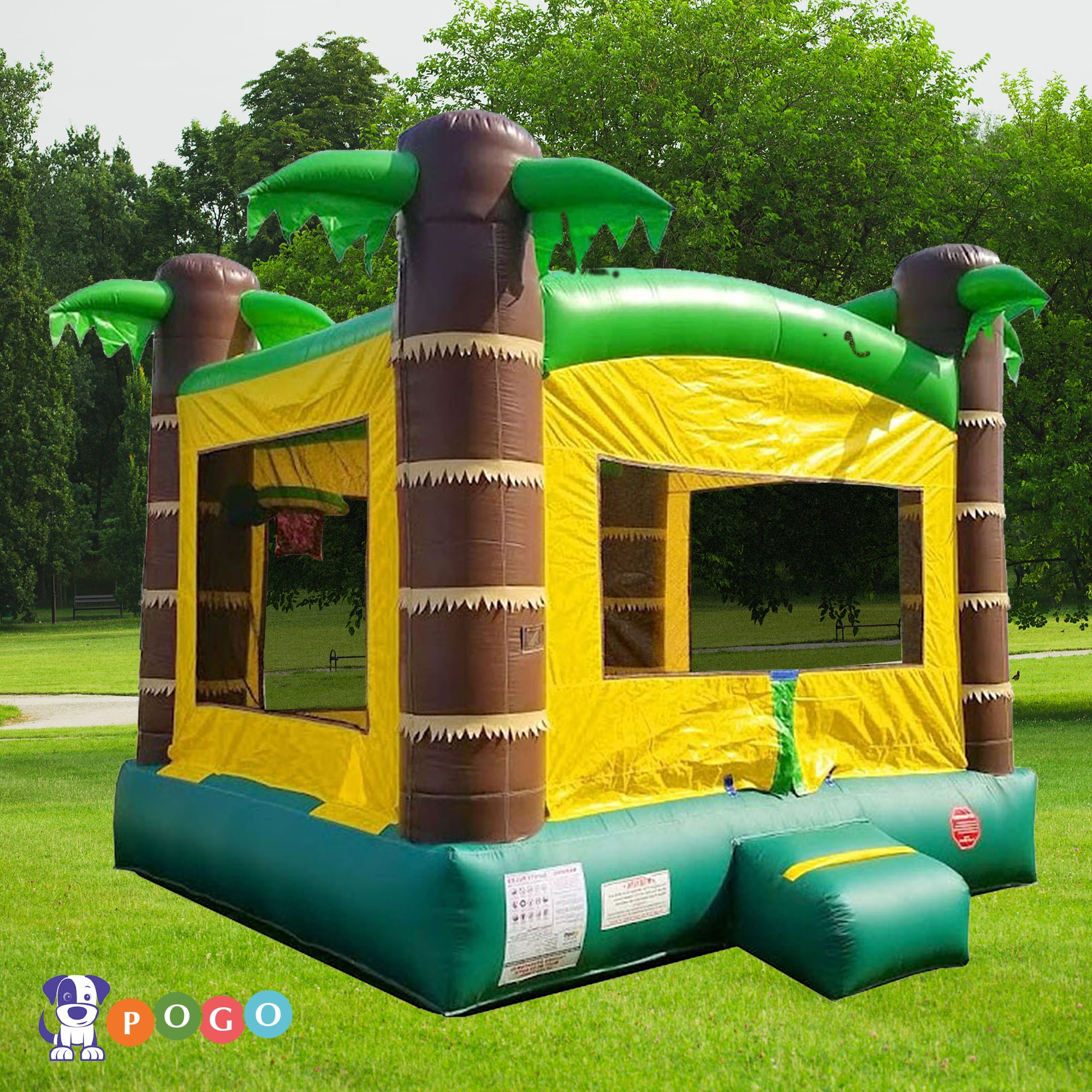 Pogo Bounce House Crossover Tropical Duo，  Bounce House and Bounce House with Slide and Splash Pool