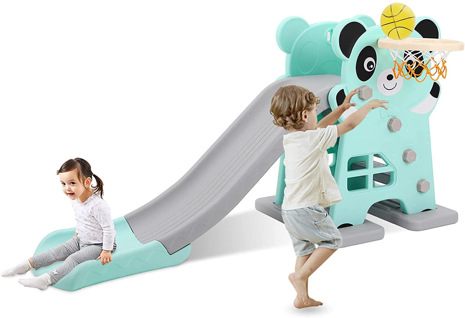 Increkid Kids Climber Slide Play Set with Basketball Hoop Indoor and Outdoor