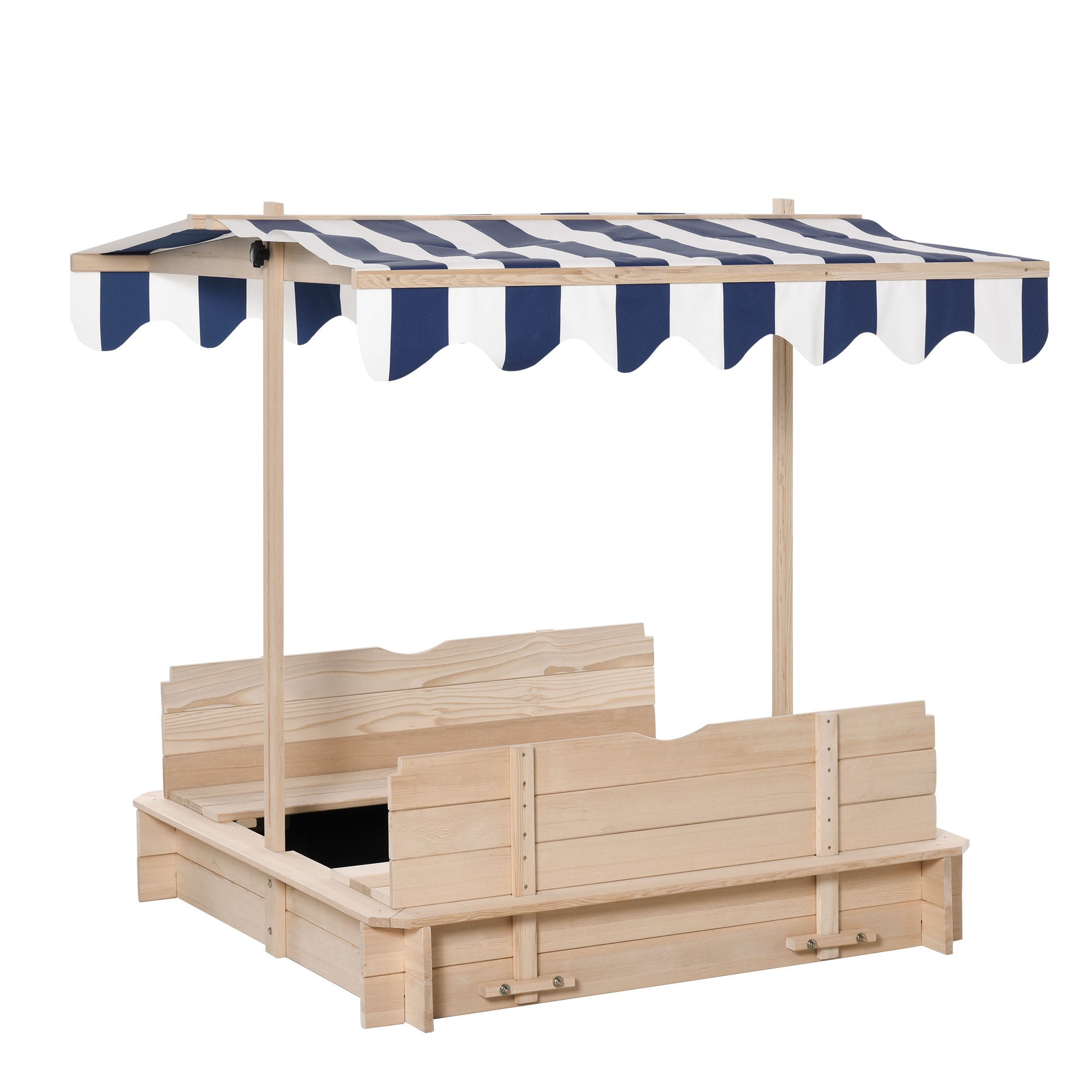 Tomshoo Wooden Sandbox w/ Cover Adjustable Canopy Convertible Bench Seat Bottom Liner
