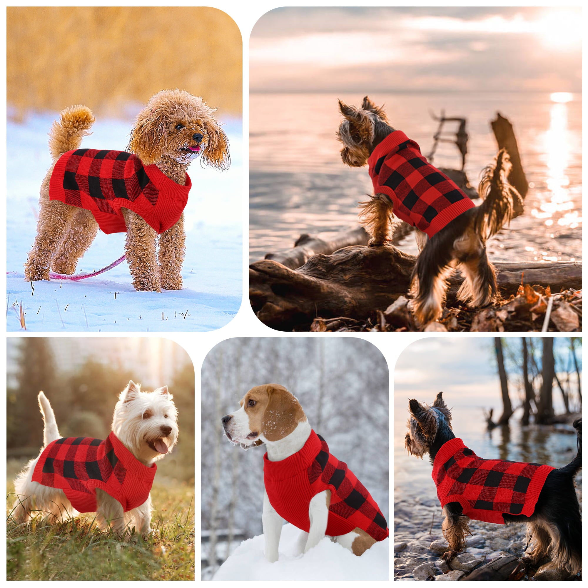 Kuoser Acrylic Plaid Dog Coat Sweater， Red， XS/XL