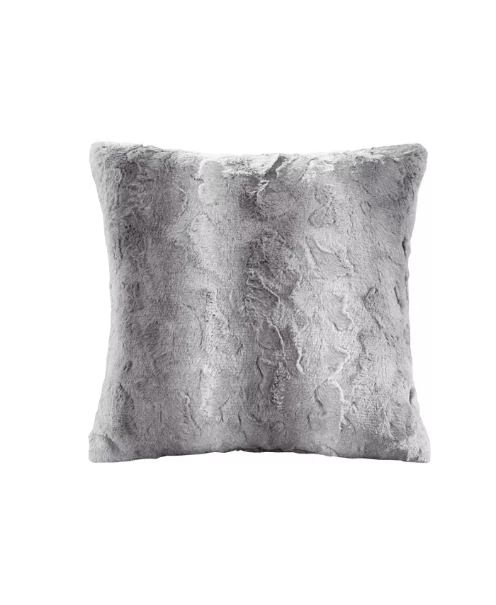 Gracie Mills Zuri Faux Fur Square Pillow Grey 20x20
